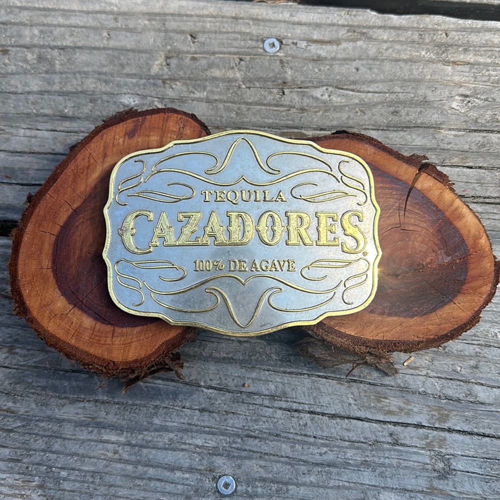 Cazadores Tequila Metal belt buckle gold 5”x4”